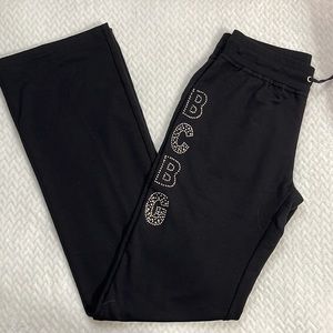 BCBG MaxAzria Black Bejeweled Straight Leg Athletic Pants